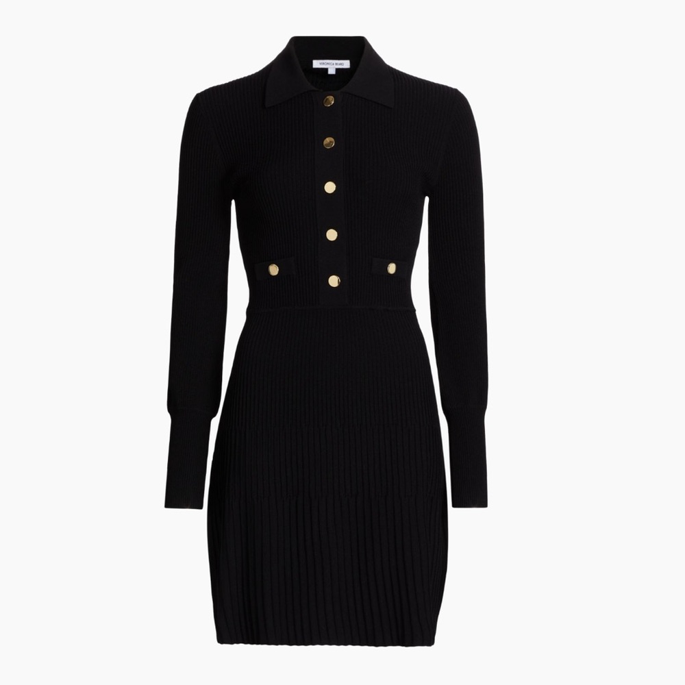 Veronica Beard Black Rib Knit Long Sleeve Dress